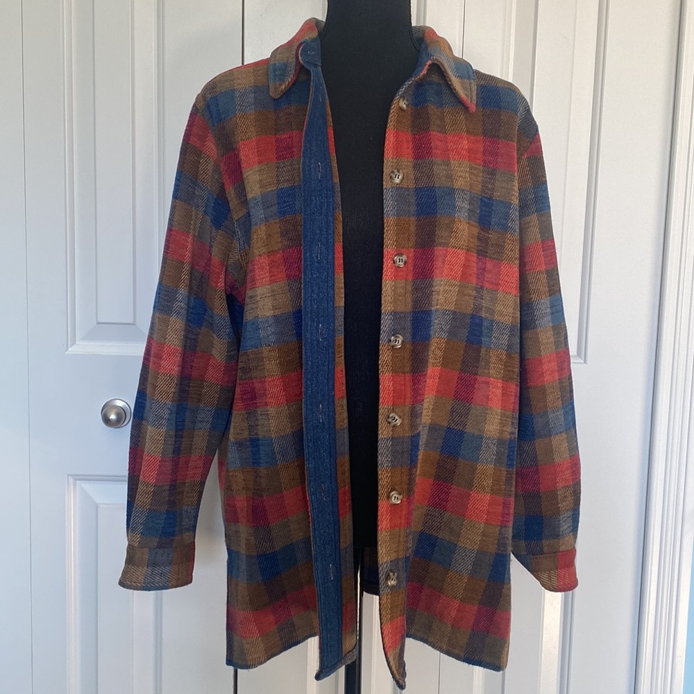 Vintage Koret City Blues 90% Cotton Plaid Thick Heavy Button Up Fall Flannel